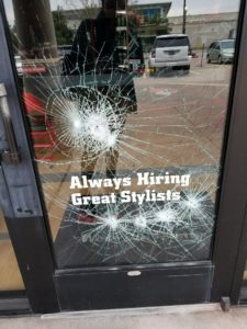 Burglar breach front glass retail